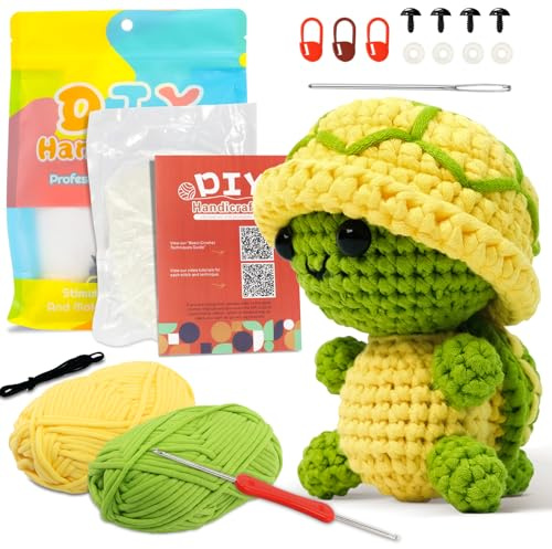 Homelyxe Häkelset Schildkröte Für Anfänger, Garn Für Tiere Häkeln, Häckeln Stricken Set Mit Schritt Für Schritt Videoanleitung, Tiere Häkel Für Erwachsene Und Kinder DIY-Handwerk