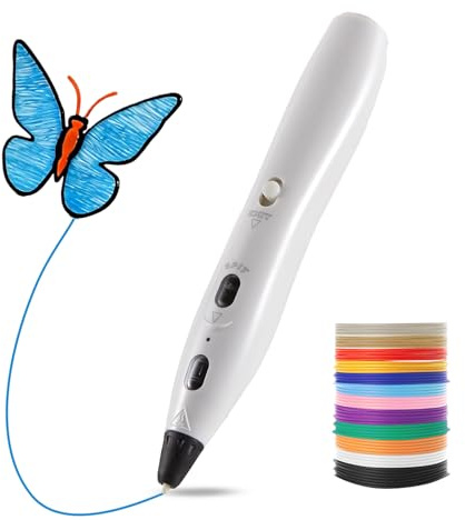 LIHUACHEN RPC200B 3D-Stift-Set, einschließlich 12 Farben PLA-Kunststofffilament, kompatibel mit PLA-Filament, geeignet für DIY-Bastelarbeiten. (White)