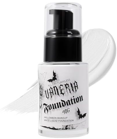 VANERIA White Foundation Liquid, Weiße Grundierung, Gesichts-Make-up Mit Voller Deckkraft, Wasserfest, Zum Mischen Oder Als Weiße Grundierung für Gothics, Vampire, Clowns. 30 ml