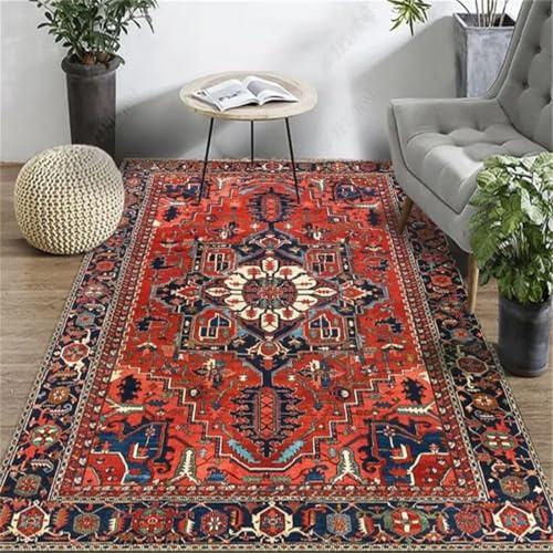 RUGMRZ Bettumrandung Teppich 90x150cm Rot, Vintage Blumenmuster für den Wohnzimmer Korridor
