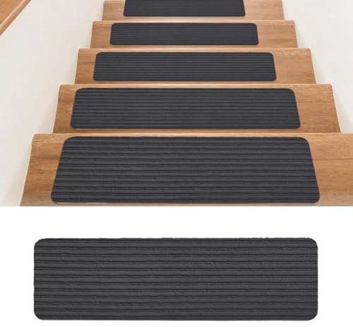 Treppenstufen Matten 15 Stück, 55 x 22cm Stufenmatten Selbstklebend Innen, Anti Rutsch Treppenmatten Zuschneidbar, Teppich Treppenstufen Treppenstufenmatten für Schützen Sie Haustiere,Senioren Kinder