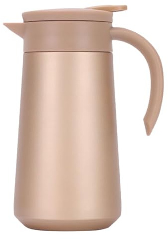 SEWACC 800 Ml Doppelwandige Edelstahl Kaffeekanne Teekessel mit Pressfunktion Goldener Isolierbehälter für Heiße Kalte Getränke Rutschfester Boden Griff für Zuhause Café