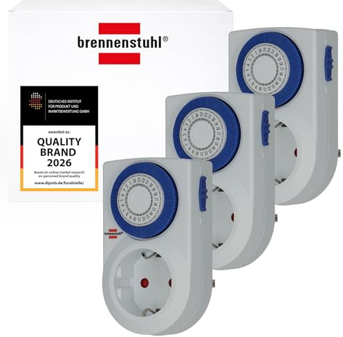 Brennenstuhl Juego de 3 Unidades Temporizador MMZ 20 / Enchufe programable de Temporizador mecánico (Temporizador mécanico, Programador Diario, Enchufe con protección de Contacto) Blanco