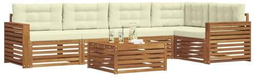 vidaXL Outdoor-Sofagarnitur mit Kissen 6 pcs Natur und Creme, Gartenmöbel, modernes Sofaset, Robustes Lounge-Set, gemütlicher Terrasse-Bereich zum Entspannen