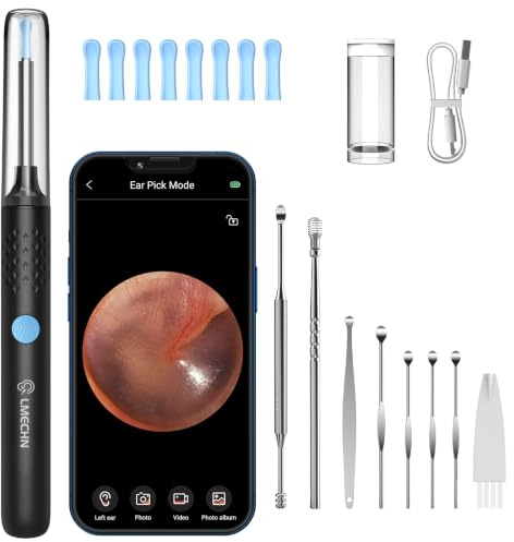 LMECHN Ear Cleaner with Camera, Ear Wax Removal Kit with 1080P | Ear Camera Otoscope with LED Light, Ear Cleaning Kit for iPhone, iPad, Android Phones