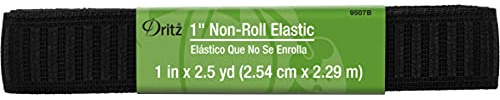 Dritz Non-Roll Elastic, Black, Polyester | Roll and Twist Resistant - For Waistbands, Sleeves & Sewing Projects