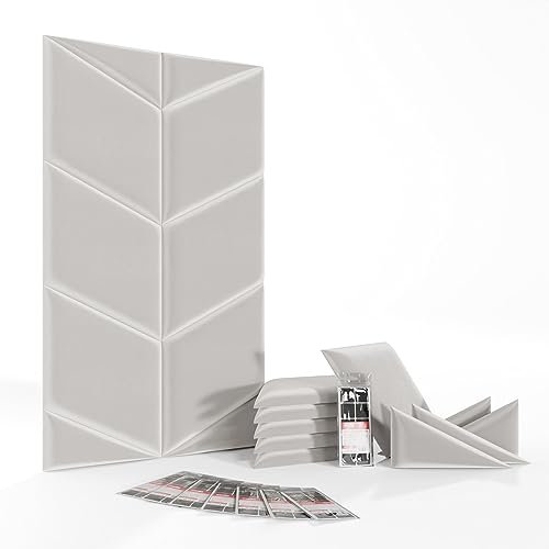 Mollis Wandpaneel Set mit 10 Paneelen & Selbstklebenden Klettverschlüssen (3 Verpackungen), 3D Dekoration für Schlafzimmer, Schallabsorbierende Wandverkleidung, Wandkissen, 105 x 60 cm, Hellgrau