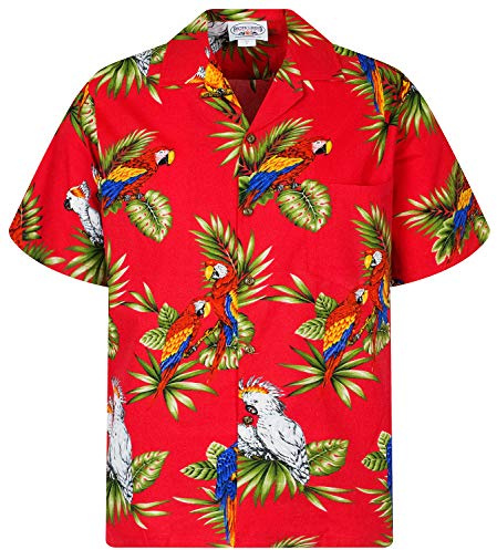 Pacific Legend Original Hawaiihemd, Kurzarm, Kakadu, Rot, 4XL