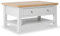 RoselandFurniture Farrow Grey Large Coffee Table for Living Room with Storage Drawer, Shelves & Oak Top | Contemporary Painted Solid Wooden Rectangular Unit | H:45 W:85 D:55 cm
