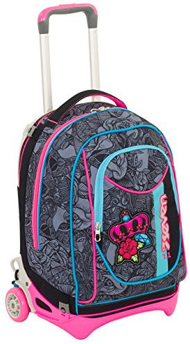 Trolley Seven New Jack - Roses Girl - Nero e Rosa - SGANCIABILE e Lavabile - Scuola e Viaggio