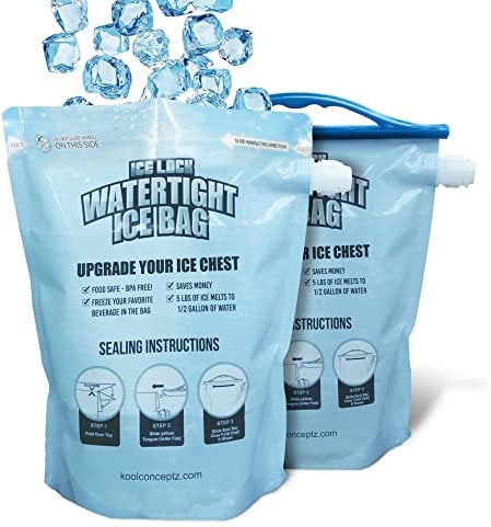 2 Large Leakproof Ice Bags. The Original Reusable Ice Pack for Coolers - Drop in Cubed Ice & Make Cold, Dry Freezer Packs for Coolers - Drink Your ice When it Melts.
