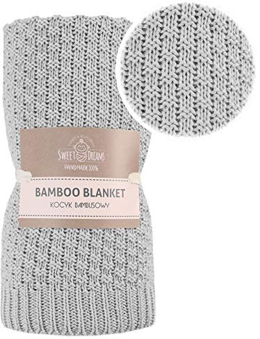Mikos SweetDreams Kuscheldecke Kinder Decke Babydecke Strickdecke für Babys, Kinder und Neugeborene Bambus und Baumwollfasern, Oeko-Tex 100 Standard, hypoallergen 80 x 100 cm (1027)(Grau)