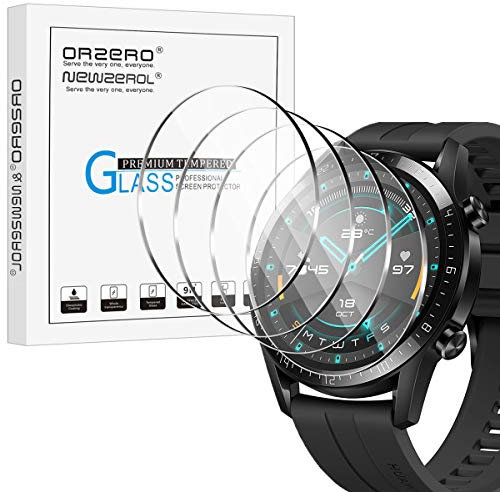 NEWZEROL 4 stück Display Glasschutz Displayschutzfolie Kompatibel für Huawei Watch GT 2 46mm (Durchmesser 39 mm) 2.5D Arc Edges 9H Glas Displayschutz Anti-Kratzer blasenfrei Schutzfolie - Transparent