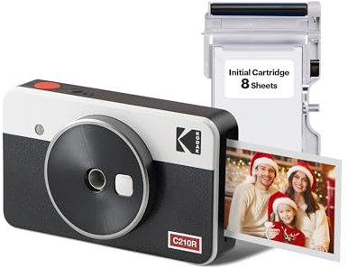 KODAK Mini Shot 2 Retro 4PASS 2-in-1 Sofortbildkamera und Fotodrucker (5,3x8,6cm) + 8 Blatts, Weiß