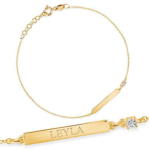 Maverton ID Damen Armband 333 Gold - mit Namen + personalisierte Geschenkbox mit Gravur - Gold Armband zum Geburtstag - Weihnachtsgeschenke - Länge: ca. 16-18 cm - 8 Karat