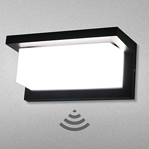 Lamker 18W LED Applique Murale Lampe Extérieur avec Detecteur de Mouvement 6000K Blanc Froid Luminaire IP65 Étanche Moderne Aluminium Lumière Éclairage Decorative pour Jardin Pathway Couloir