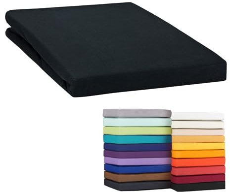Moon-Classic Topper Spannbettlaken Spannbetttuch 180x200-200x220 cm Jersey aus 100% Baumwolle (Schwarz)