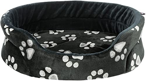TRIXIE Hundebett Jimmy 75 × 65 cm in schwarz - gemütlicher Hundeschlafplatz mit niedlichem Pfotenmotiv - Hundekorb für mittelgroße Hunde - rutschfest - 36634