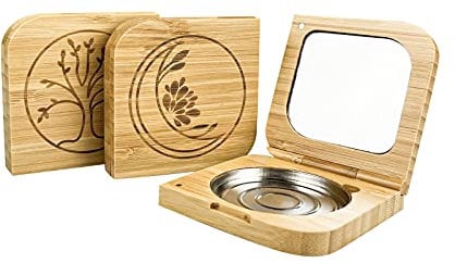 Wachsmann - leere Puderdose aus Bambus mit Spiegel, 3 Stück nachfüllbar