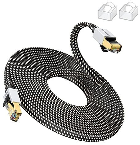 Cat8 Ethernet Kabel 25M, Hohe Geschwindigkeit Nylon Braided Lan Patch Cord, 40Gbps 2000Mhz RJ45 Shielded Flat Cable, für Modem/Router/Switch, schneller als Cat5e/Cat6/Cat7