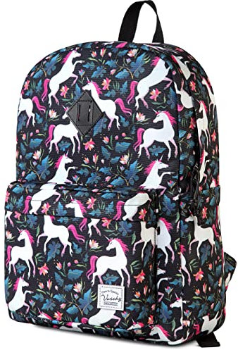 VASCHY Schulrucksack Teenager Jungen, Rucksack Damen Herren Wasserdichter Basis Rucksäcke für Kinder Mädchen,Schwarzes Einhorn
