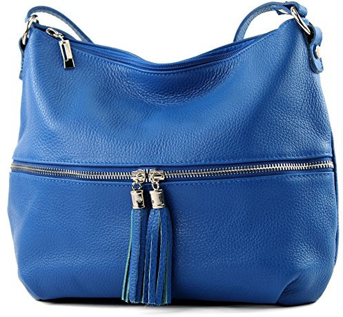 modamoda de T159 Damen Leder Umhängetasche Schultertasche Medium handmade in Italy, Farbe:Blau