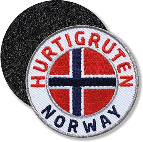 Hurtigruten Norwegen/Klett-Patch gestickt rund/Klett Patch Patches Aufnäher Applikation zum aufnähen aufkleben auf Kleidung Rucksack Taschen Flagge
