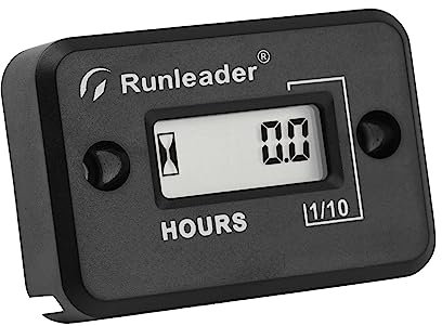 Runleader Digitaler LCD-Betriebsstundenzähler, Erinnerung an Wartungsintervalle – geeignet für kleine Gasmotoren, funktioniert auf Rasentraktoren, Generatoren