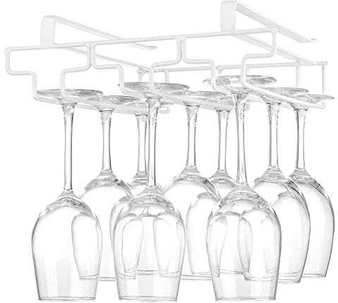 FOMANSH Weinglashalter unter dem Schrank, Gläserhalter für Weingläser Stielgläser, hängender Weinglasregal Glashalterung aus Metall, Gläser-Aufbewahrung für Küche, Bar und Restaurant, weiß