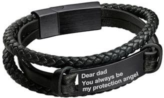 Bandmax Herren Personalisiertes Schwarzes Flechtarmband Armband mit Magnetverschluss Lederarmband mit rechteckigem gebogenem Stück Armband Geflochtenes Lederarmband für Geburtstag/Vatertag