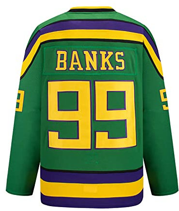 Generic Adam Banks # 99 Mighty Ducks Film Eishockey Trikot Jersey Herren Trainings Sport Ice Hockey Jersey Atmungsaktives Stickerei Sweatshirts,Green,M(Bust:124cm)