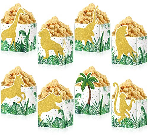 32 Recuerdos de Fiesta de Safari Caja de Palomitas de Maíz de Safari de Selva Contenedores de Palomitas de Animales para Cumpleaños de Decoración Animales de Jungla