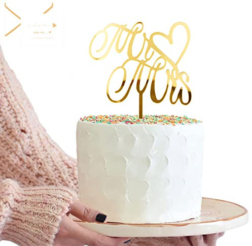 Cake Topper Hochzeit, Goldglitzer Acryl Torten Topper Hochzeit Acryl Mr & Mrs Personalisierter Tortendeko Hochzeit mit Einer Karte für Verlobung Hochzeit Brautparty Jahrestag Geburtstag
