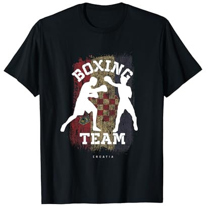 Boxing Croatia - Unisex-Erwachsene T-Shirt, Schwarz, Kurzarm, Kreuz, Klein (EU), Klassisch, Boxfans, Sportbegeisterte