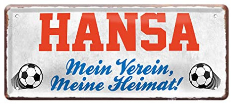Hansa Fan Blechschild - Retro Fußball Schild - Deko Fanartikel für Wohnzimmer Kinderzimmer Werkstatt - schöne Geschenkidee für große und kleine Hansa Fussball Fans - 28x12cm