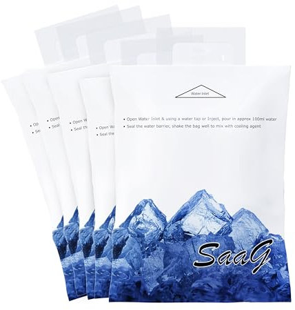 SaaG Soak & Freeze Dry Ice Packs for Cool Box - Pack of 5 for Lunch Box Travel Cool Box Camping - Suitable for Cooler bags Lunch Boxes - Keeps Food Fresh & Cool (12x10 cm)