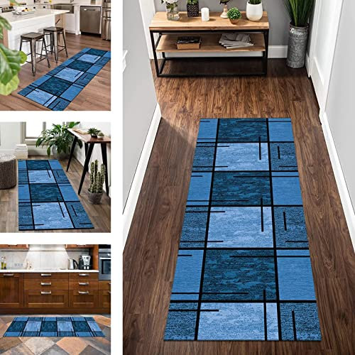 Teppich Läufer Lang Flur Küche rutschfest waschbar Korridor Teppichläufer Blau Polyester 80X250CM Küchenläufer Modern Abstrakt Schlafzimmer Kinderzimmer Wohnzimmer Meterware Teppichmatten Flurläufer
