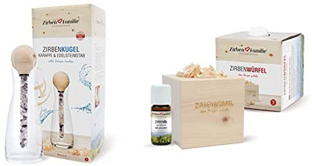 ORIGINAL ZirbenKugel Edelsteinstab Set & der Hotellerie & ZirbenWürfel Set • Natürlicher Aroma Diffuser • Set mit ZirbenSpänen und 10ml ZirbenÖl • einzigartiger Zirbenduft der ZirbenFamilie