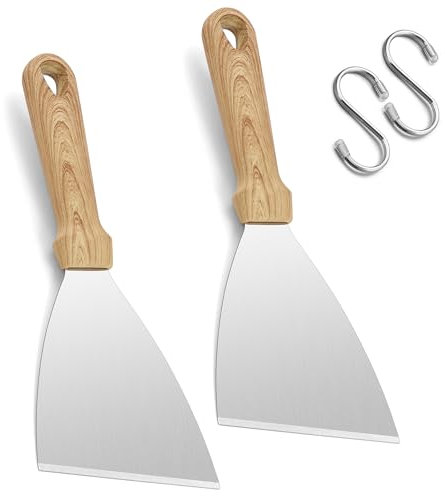Herogo Lot de 2 grattoirs à gril en acier inoxydable pour barbecue, hamburger, steak, cuisine, pour griller la viande teppanyaki, nettoyage de la poêle, passe au lave-vaisselle