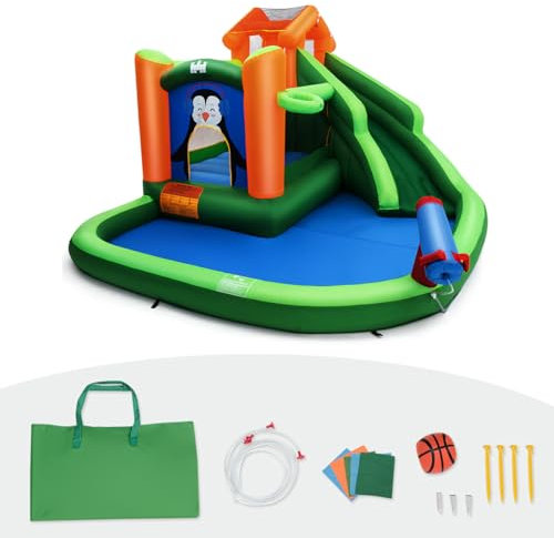 COSTWAY Castillo Hinchable Acuatico, 6 en 1 Castillo Hinchable Grande para Niños 3-10 Años, Seco y Agua, 370 x 300 x 190 cm, Insuflavel Crianças Interior y Exterior (Estilo 2)