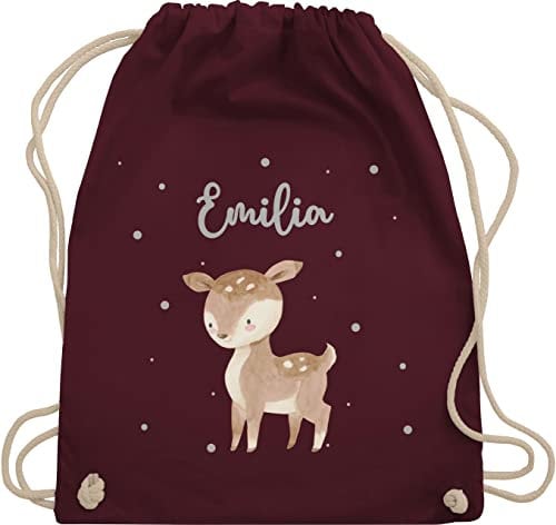 Turnbeutel Rucksack - Süßes Reh mit Namen personalisiert I - Unisize - Bordeauxrot - kita beutel kindergartenrucksack rehkitz name stoffrucksack turnsackerl kindergarten