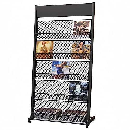 Kroey Zeitschriftenständer für Büros und öffentliche Empfangsbereiche, Literaturständer mit 4 Universalrädern (178 x 68 x 33,8 cm)