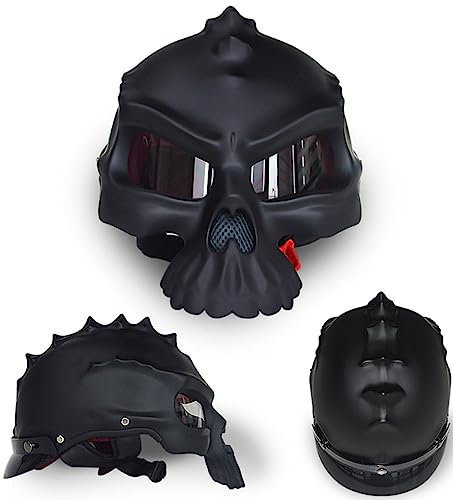 Vintage Open-Face Motorradhelme Totenkopf Halbhelm ECE Zertifiziert Jethelm Motorrad Halbhelm Roller Moped Helm für Herren und Damen A,M=57-58CM