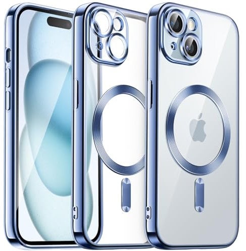 JETech Soft Clear Case for iPhone 15 Plus 6.7-Inch, Camera Lens Full Protection, Compatible with MagSafe Wireless Charging, Shockproof Electroplated TPU Phone Cover (Sierra Blue)