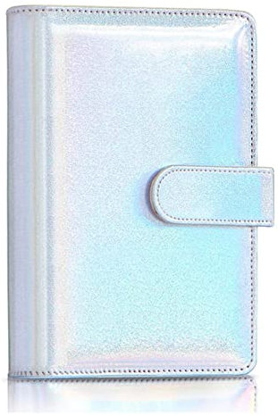FrEshn Latex Bindemittel A6 Pu. Leder-Notebook-Bindemittelabdeckung, Laser-Regenbogen 6 Ringbindemittelbinder-Budget-Geldumschläge Bindemittel (Size : Flash Silver)