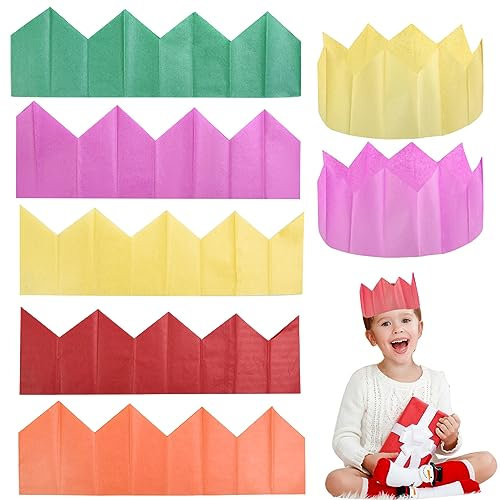 50 cappelli natalizi a forma di corona di carta, colorati, per Natale, cracker, cappelli di carta velina, cappelli da festa per bambini, compleanni, matrimoni, anniversari