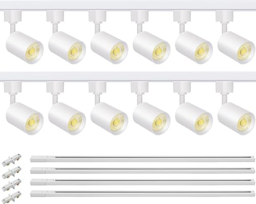 VANoopee 12-Light LED Track Lighting Kit with 13FT H Type Track Lighting Rail, Dimmable LED Track Light Heads Modern Kitchen Track Lighting Fixtures Ceiling Spot Light 3000K 24° CRI90+ 10W 800lm White
