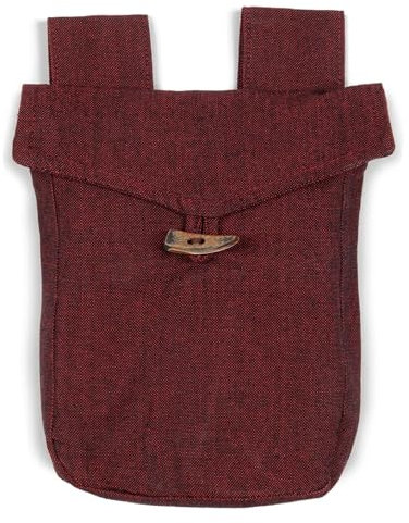 HEMAD Mittelalter-Tasche 100% Baumwolle Gürteltasche Knopf Modell: Widia, Dunkelrot