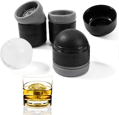 Moule à glaçons rond en silicone, 2,2 pieds grand moule à boule de glace à whisky, bac à glaçons rond avec couvercle pour bière cocktail (3 pièces) noir