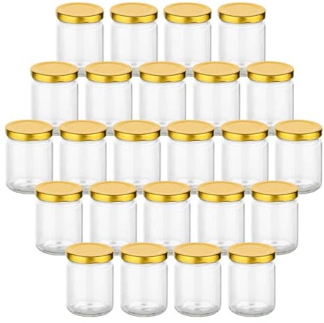 gouveo Lot de 24 bocaux de conservation 100 ml ronds avec couvercles à vis dorés - Petit pot de confiture (EGR100G)